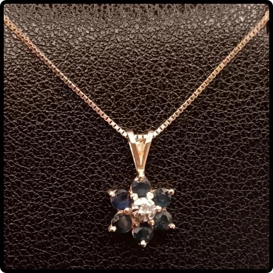 14k Gold Sapphire & Diamond Pendant Necklace - Milan Fine Jewelry 