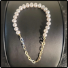 14k Gold Paperclip Pearl Bracelet