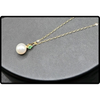 18k Gold Pearl And Emerald Pendant With 14k Chain