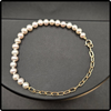 14k Gold Paperclip Pearl Bracelet
