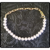 14k Gold Paperclip Pearl Bracelet