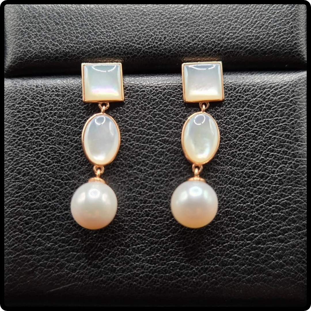 18k Gold Mother Of Pearl & Pearl Earring Drop