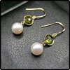 14k Gold Pearl & Peridot Dangle Earrings