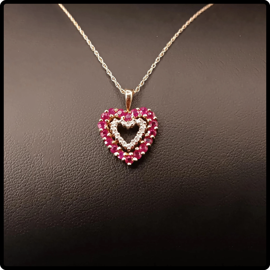 14k Gold Ruby And Diamond Heart Pendant Necklace