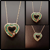 10K Gold Emerald And Diamond Heart Pendant Necklace