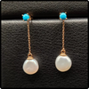 14k Gold Pearl & Turquoise Dangle Earrings