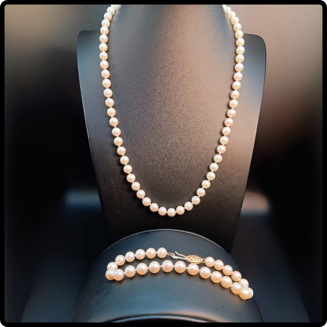 14K Gold Pearl Bracelet and Necklace Set New